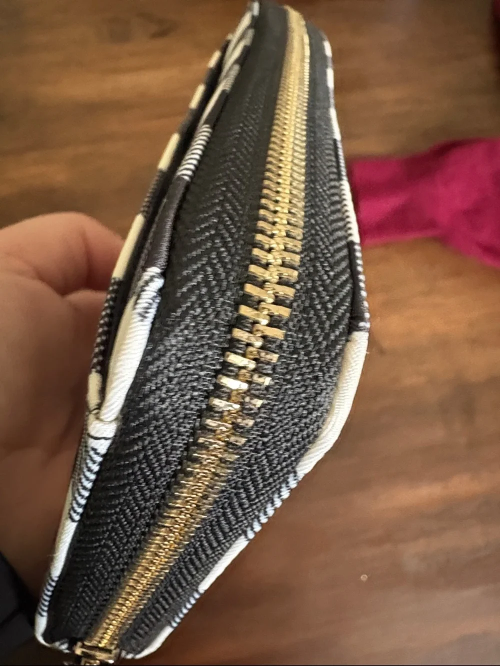 kate spade Black and White Buffalo Check Zip Wallet